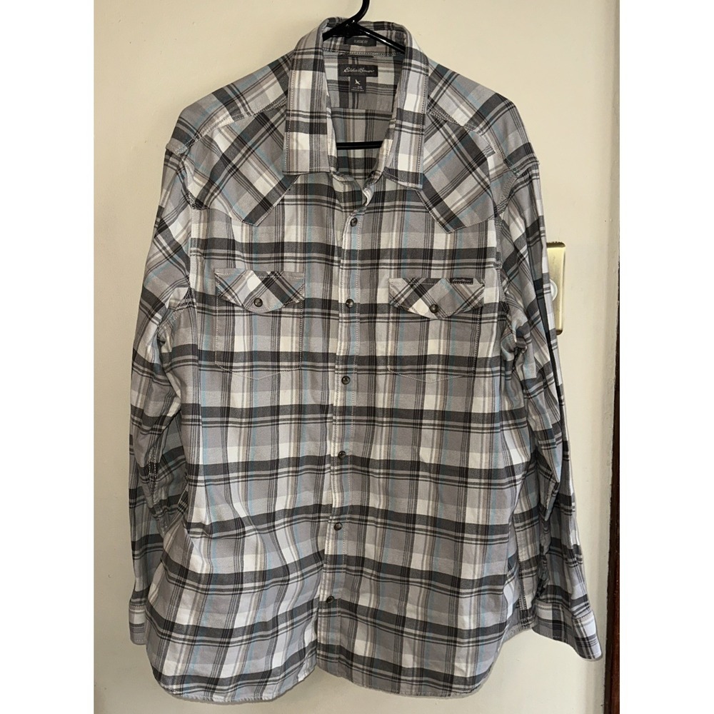 Eddie Bauer 100% Cotton Flannel Plaid Button Down Shirt Men 2XL Classic Fit XXL